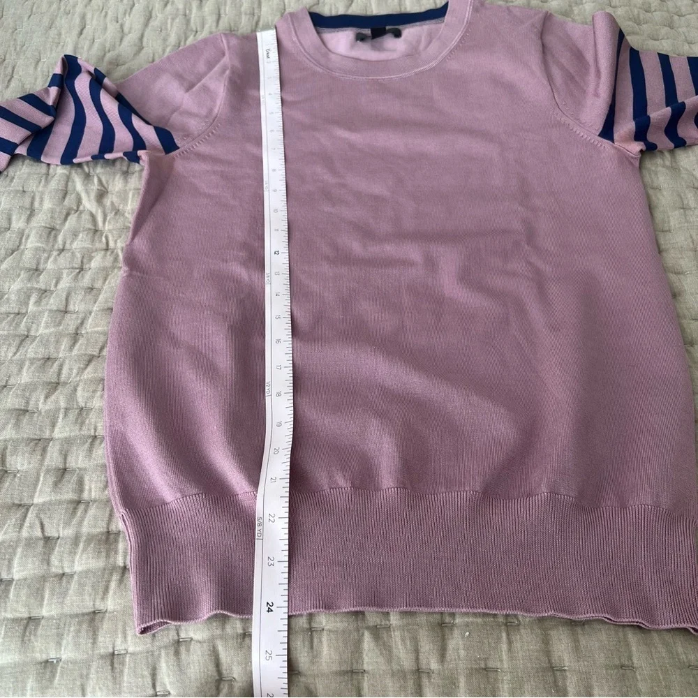 J Crew Silk Blend Knit Top Sweater with Navy Striped Sleeves size Small